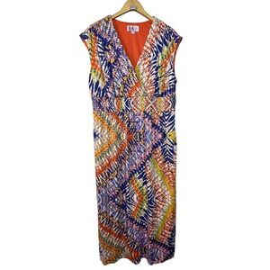 R&K Woman Maxi Dress Floral Print Blue Orange Pink Size 1X‎